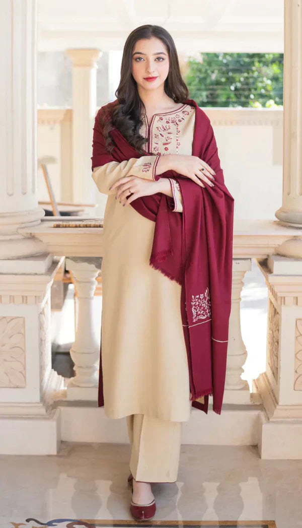 AISLING 3PC Dhanak suit with Embroidered Shawll