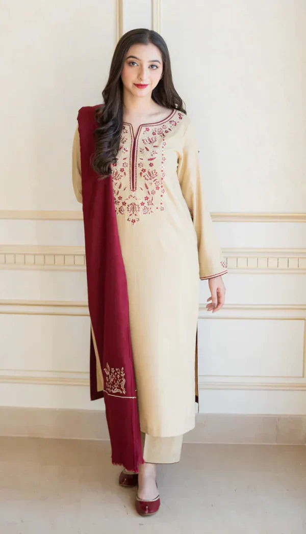 AISLING 3PC Dhanak suit with Embroidered Shawll