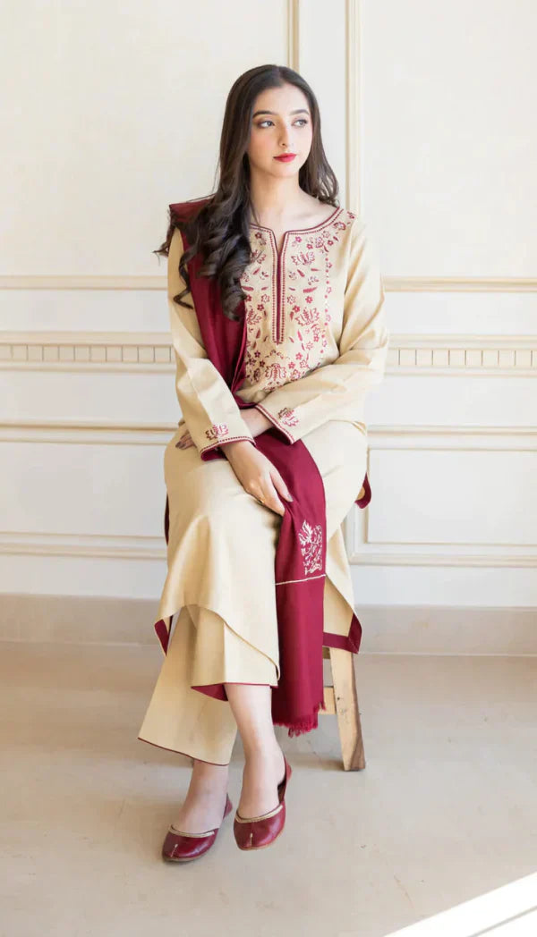 AISLING 3PC Dhanak suit with Embroidered Shawll