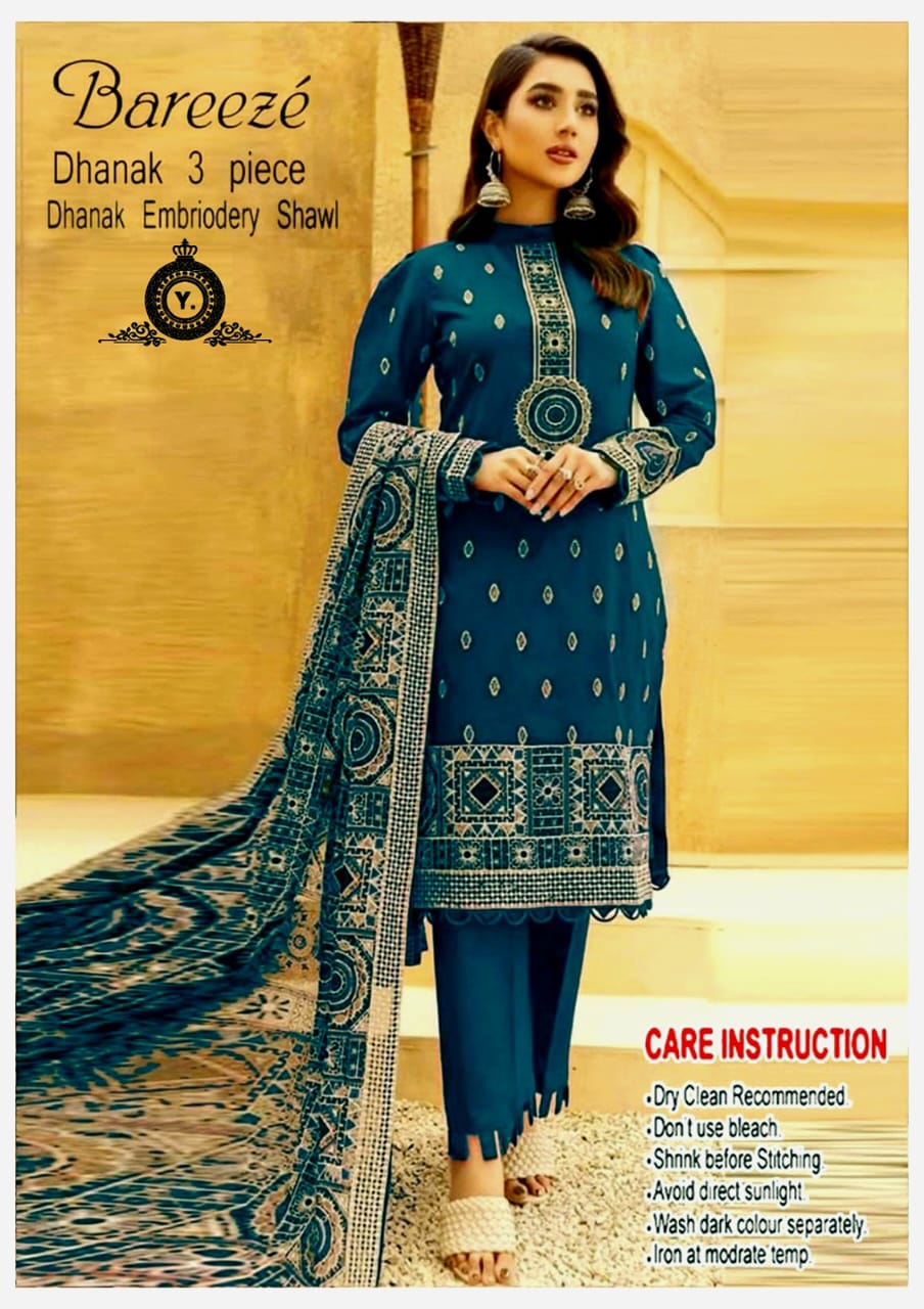 Bareeze Heavy Embroidered Dhanak Suit (Embroidered Dhanak Shawl)