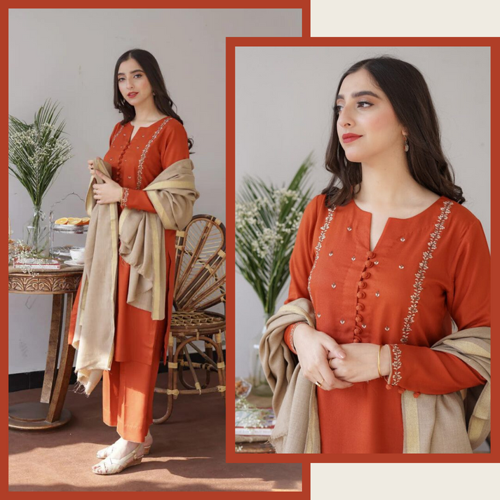 AISLING 3PC Dhanak suit with Wool Shawll